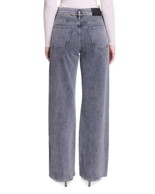 Belted Wide Leg Jeans in Grey