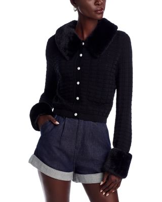 WAYF - Crewneck Faux Fur Trim Cardigan Sweater