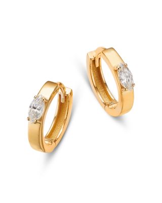 14K Yellow Gold Lab Grown Diamond Marquis Huggie Hoop Earrings