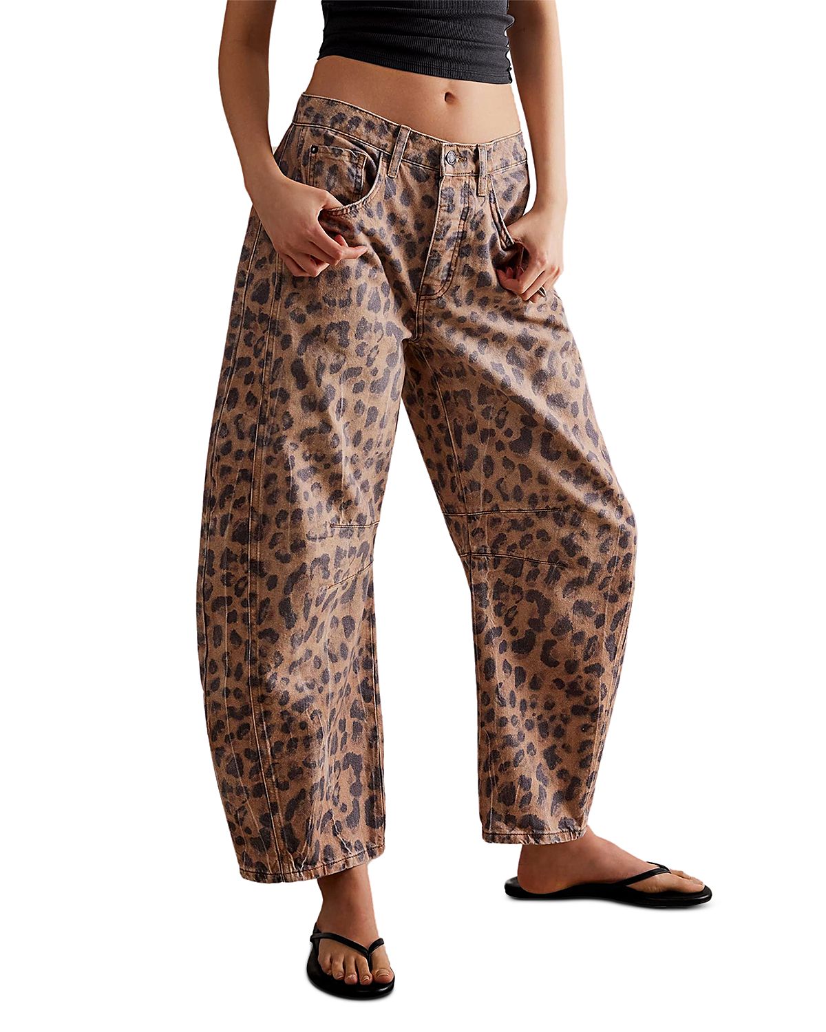 Free People We The Free Good Luck Leopard Barrel Leg Jeans