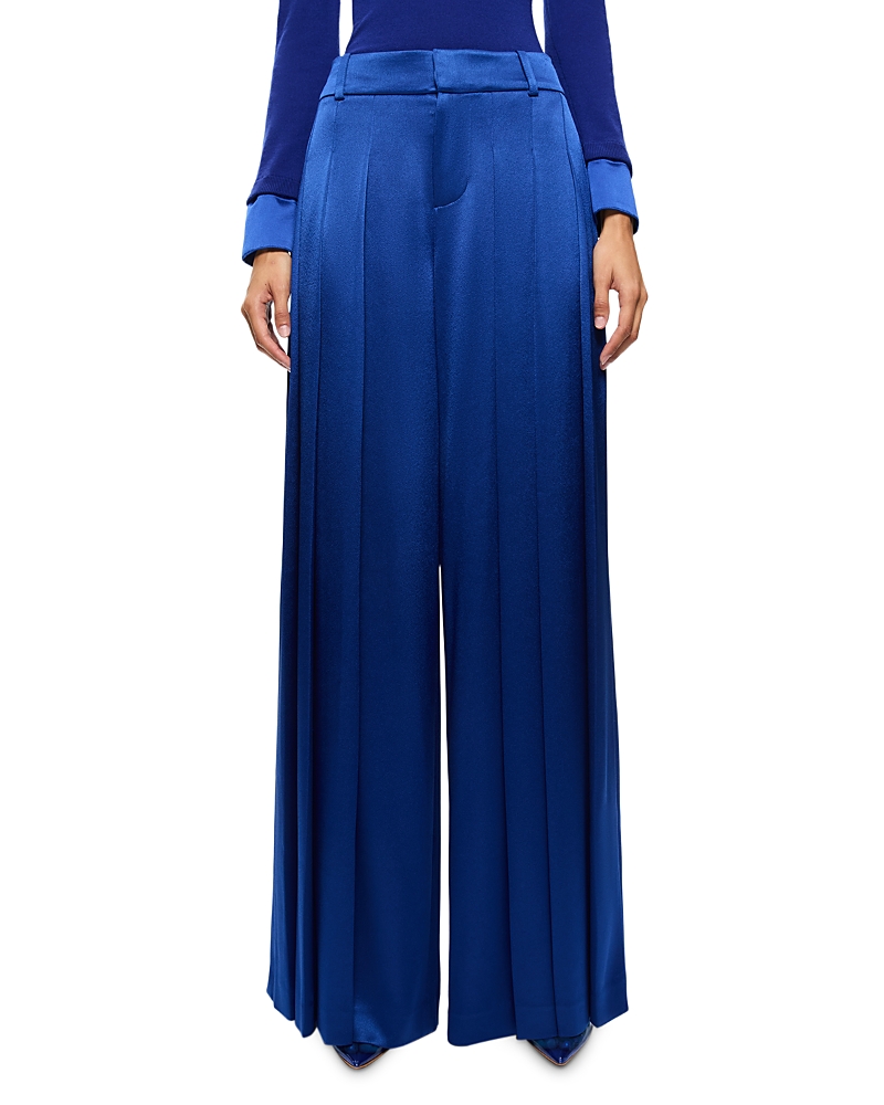 Alice And Olivia Simon High Rise Wide Leg Pleated Trouser In Blue