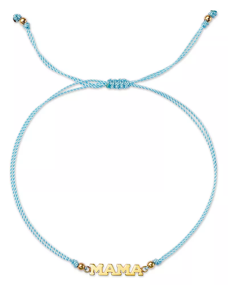 Zoe Chicco 14K Yellow Gold Midi Bitty Symbols Mama Turquoise Cord Bolo Bracelet