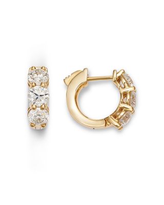 Diamond Three Stone Huggie Hoop Earrings in 14K Yellow Gold, 2.0 tcw 