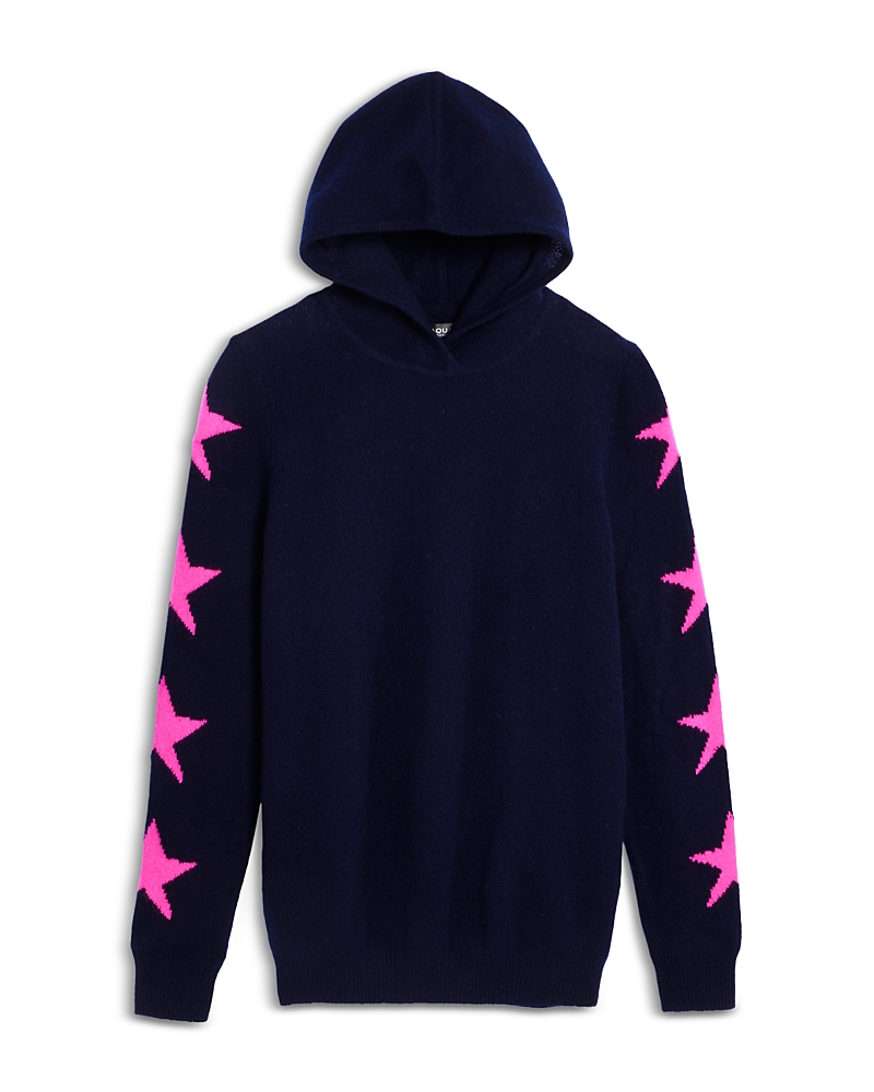 Shop Aqua Girls' Cashmere Star Sleeve Hooded Sweater, Big Kid - Exclusive In Peacoat/pink