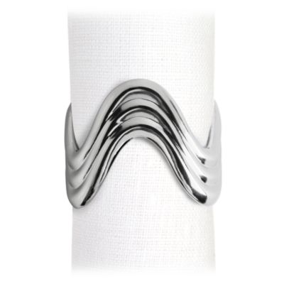 Platinum Tone Ripple Napkin Rings, Set of 4
