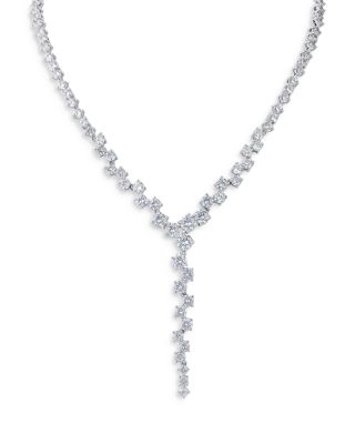 Kenneth Jay Lane - Cubic Zirconia Scatter Lariat Necklace in Rhodium Plated, 17"