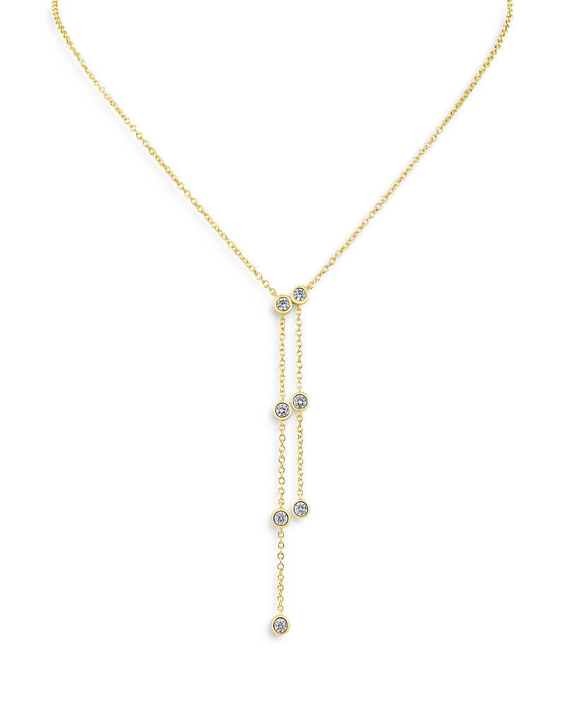 Kenneth Jay Lane Cubic Zirconia Double Drop Lariat Necklace In 14k Gold Plated, 16-19 In Gold