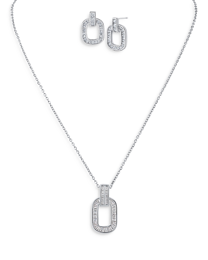 Kenneth Jay Lane Baguette Cubic Zirconia Link Pendant Necklace & Stud Earrings Set