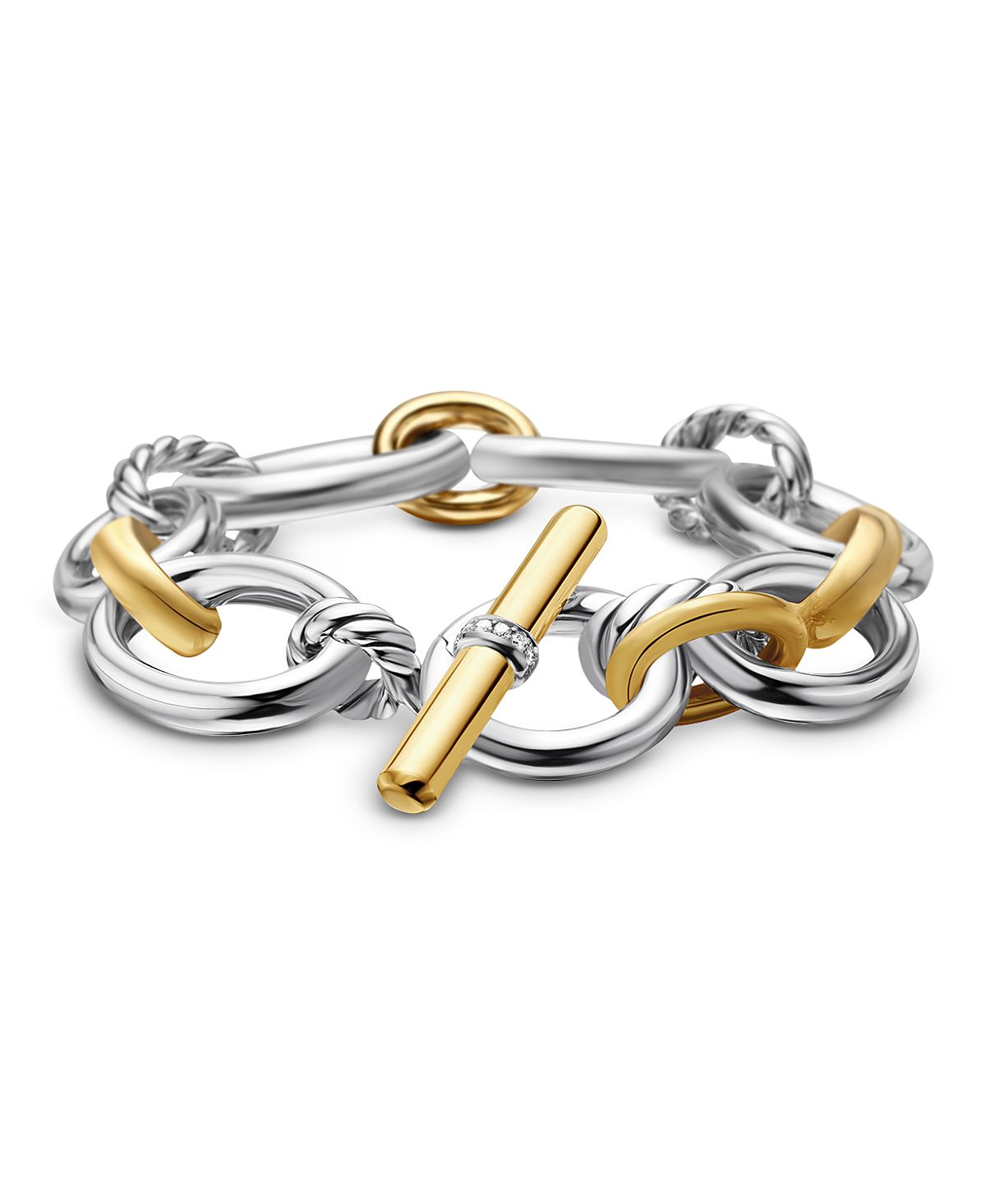 David Yurman 18K Yellow Gold & Sterling Silver Mercer Diamond Link Bracelet