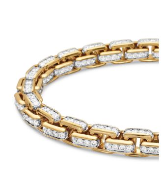 Men's Box Chain Bracelet in 18K Yellow Gold with Diamonds, 7.3mm