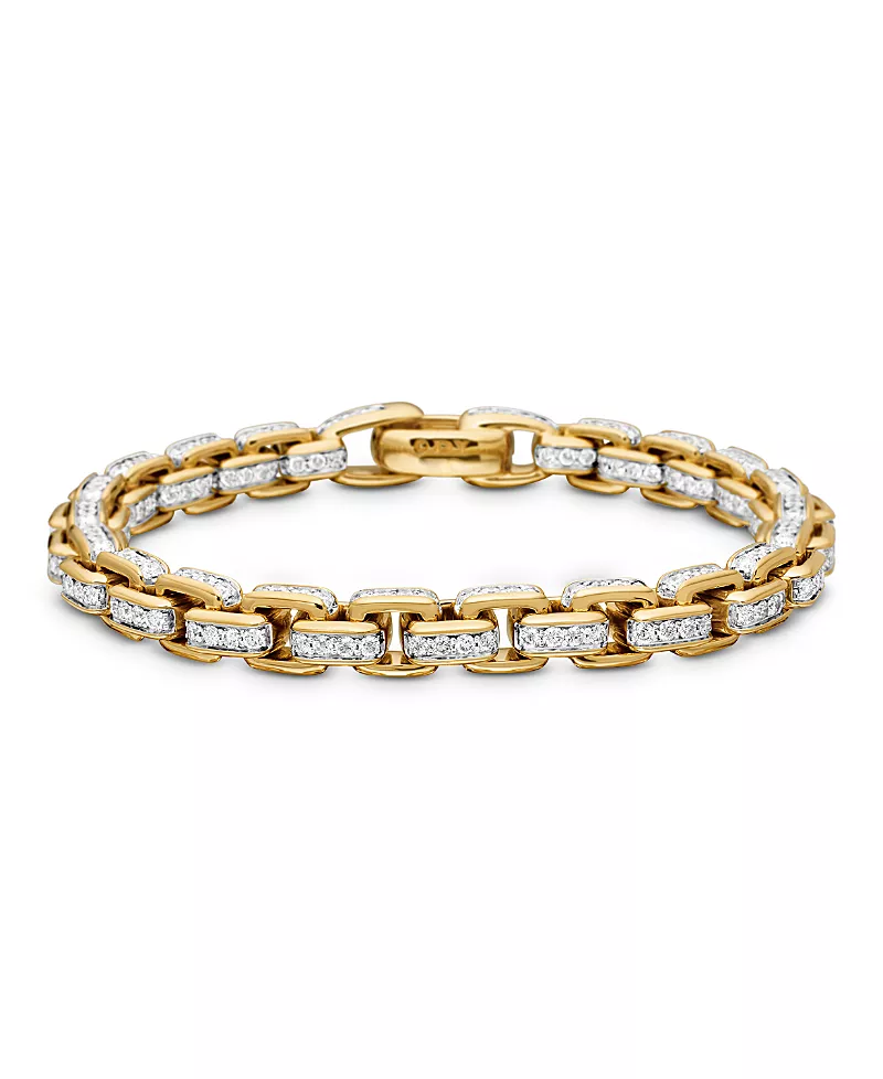David Yurman Men's Box Chain Bracelet in 18K Yellow Gold with Diamonds, 7.3mm