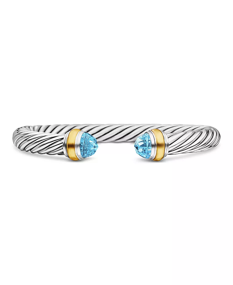 David Yurman Cable Classics Bracelet with Blue Topaz and 14K Yellow Gold