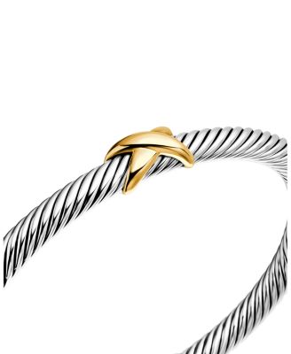 X Classic Cable Station Bracelet in Sterling Silver with 14K Yellow Gold, 5mm