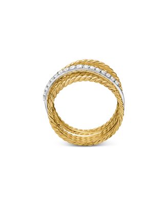 Crossover Ring in 18K Yellow Gold with Diamonds, 12mm