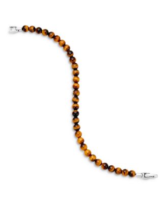 Men's Spiritual Beads Bracelet in Sterling Silver with Tigers Eye, 6mm