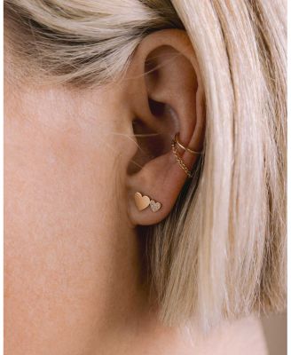 14K Yellow Gold Midi Bitty Symbols Diamond Double Heart Stud Earrings