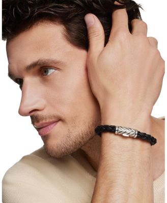 Men's Chevron Bracelet in Black Rubber and Sterling Silver, 8mm