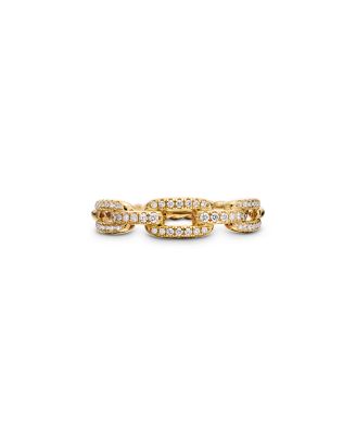 David Yurman Stax Single Row Pave Chain Link Ring with Diamonds in 18K Gold