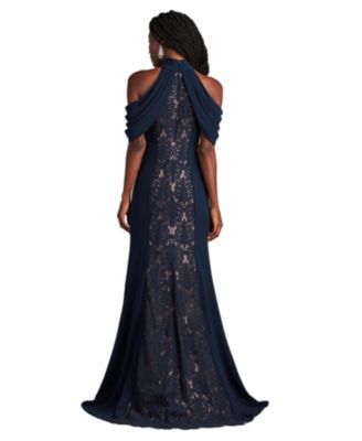Kato Embroidered Off-Shoulder Halter Gown