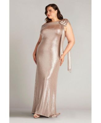 Plus Valia Bow-Shoulder Lam Gown