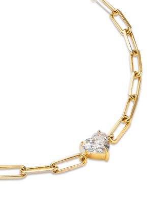 14K Yellow Gold Heart Lab Grown Diamond Paperclip Bracelet