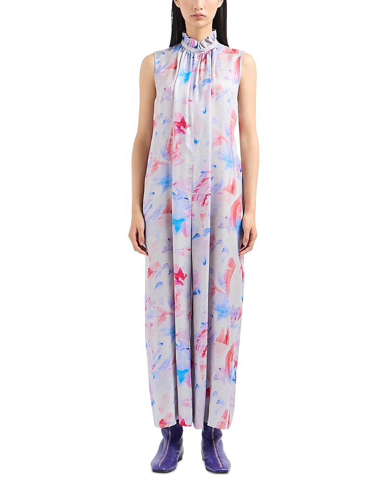 Shop Emporio Armani Watercolor Print Jumpsuit In Light Lilac