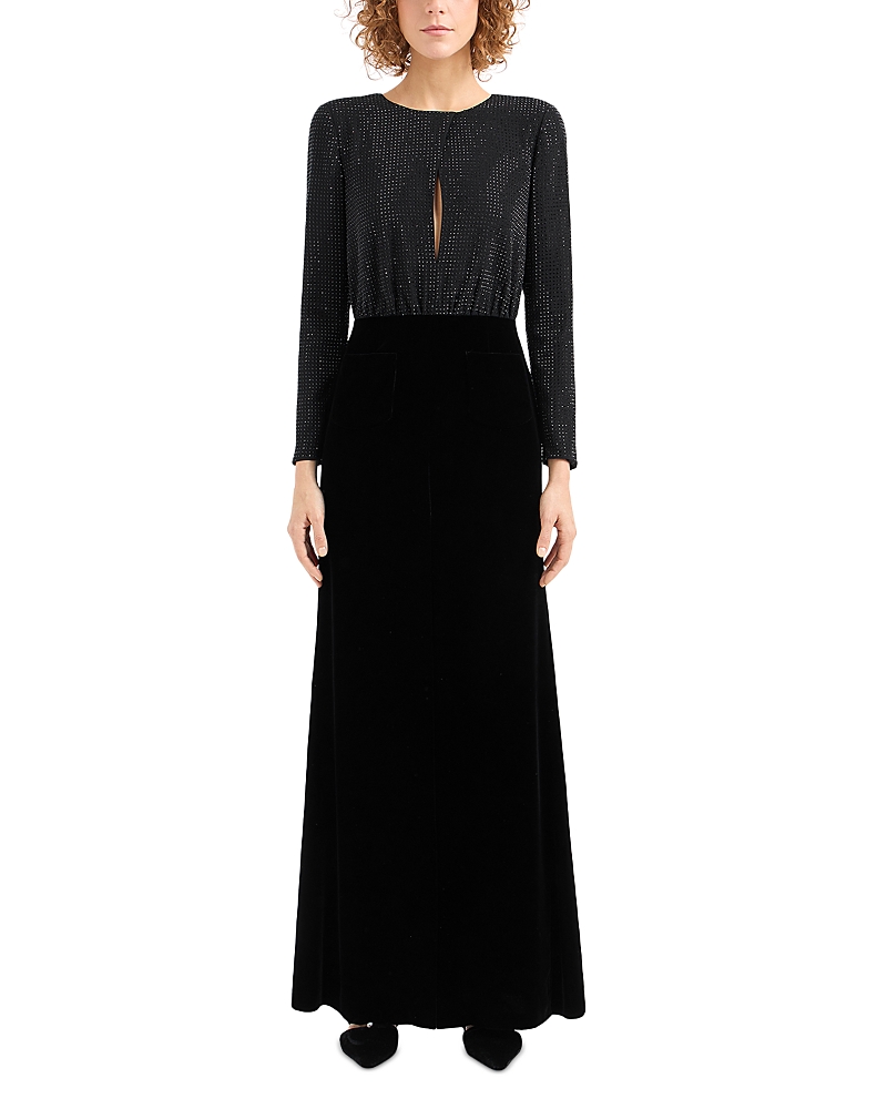 Emporio Armani Rhinestone Bodice Velvet Gown In Black
