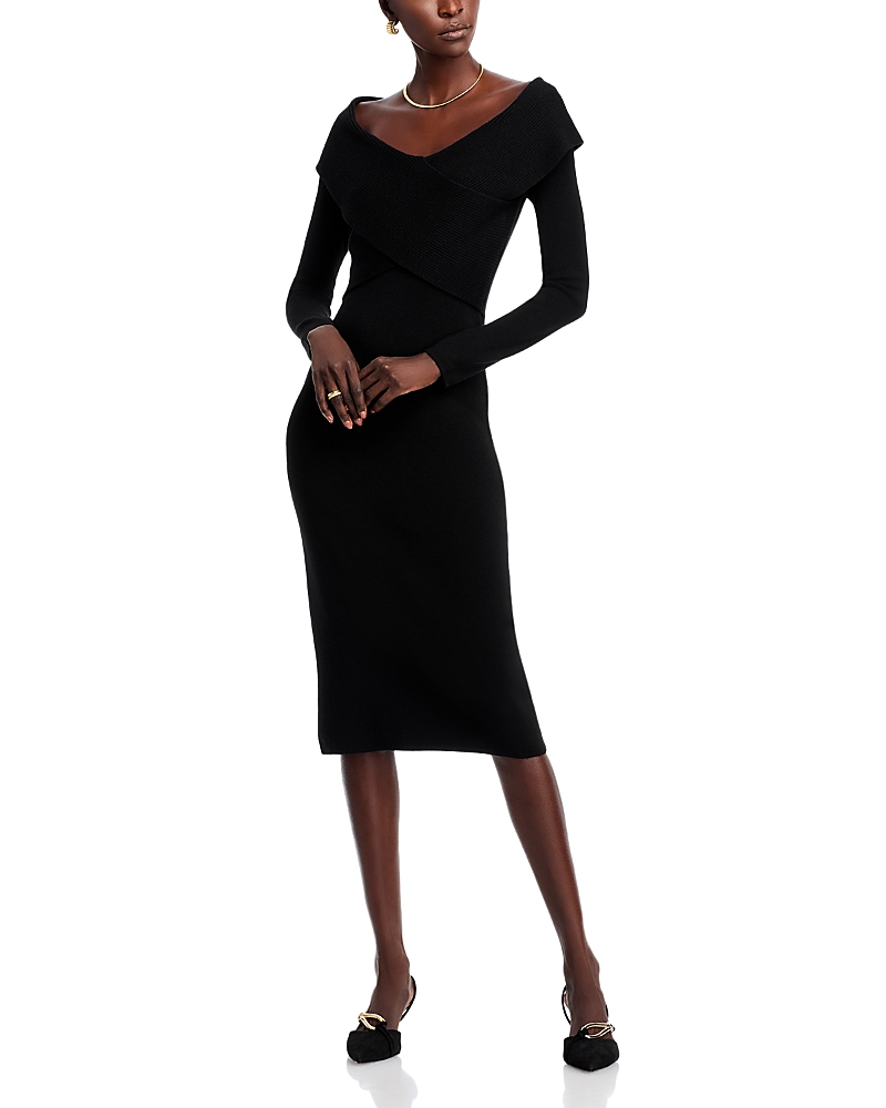 Elie Tahari The Rowan Off-shoulder Midi Sweater Dress In Noir