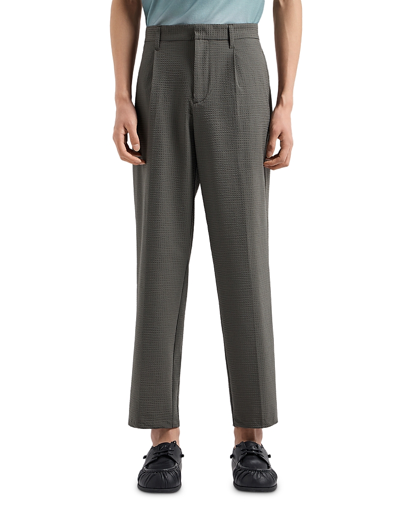 Emporio Armani Technical Nylon Blend Seersucker Regular Fit Pleated Pants