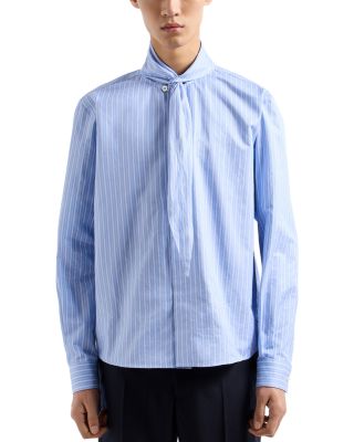 Emporio Armani - Twill Effect Striped Heavy Cotton Shirt with Tie