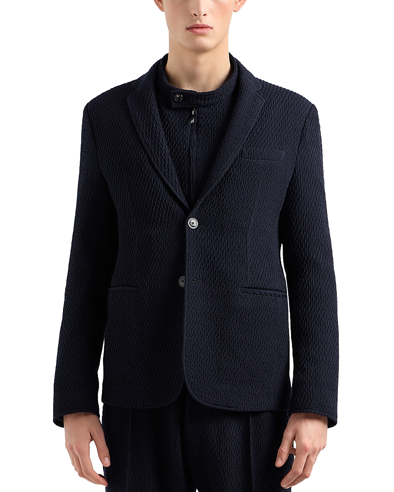Emporio Armani Textured Finish Suit Jacket With Front Pockets In Blue Navy