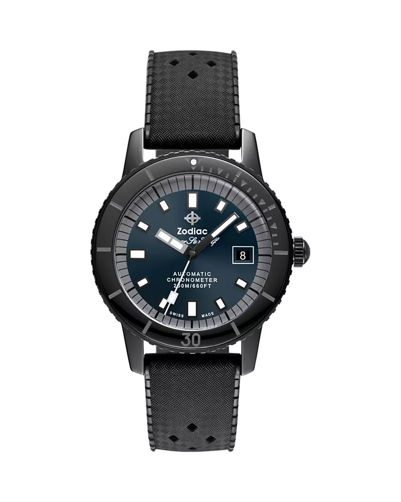 Zodiac Ceramic Compression Diver Automatic Rubber Strap Watch, 41mm
