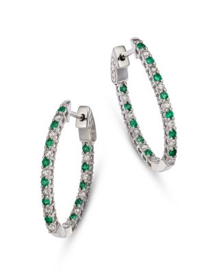 Bloomingdale's Fine Collection Emerald & Diamond Hoop Earrings in 14K White Gold