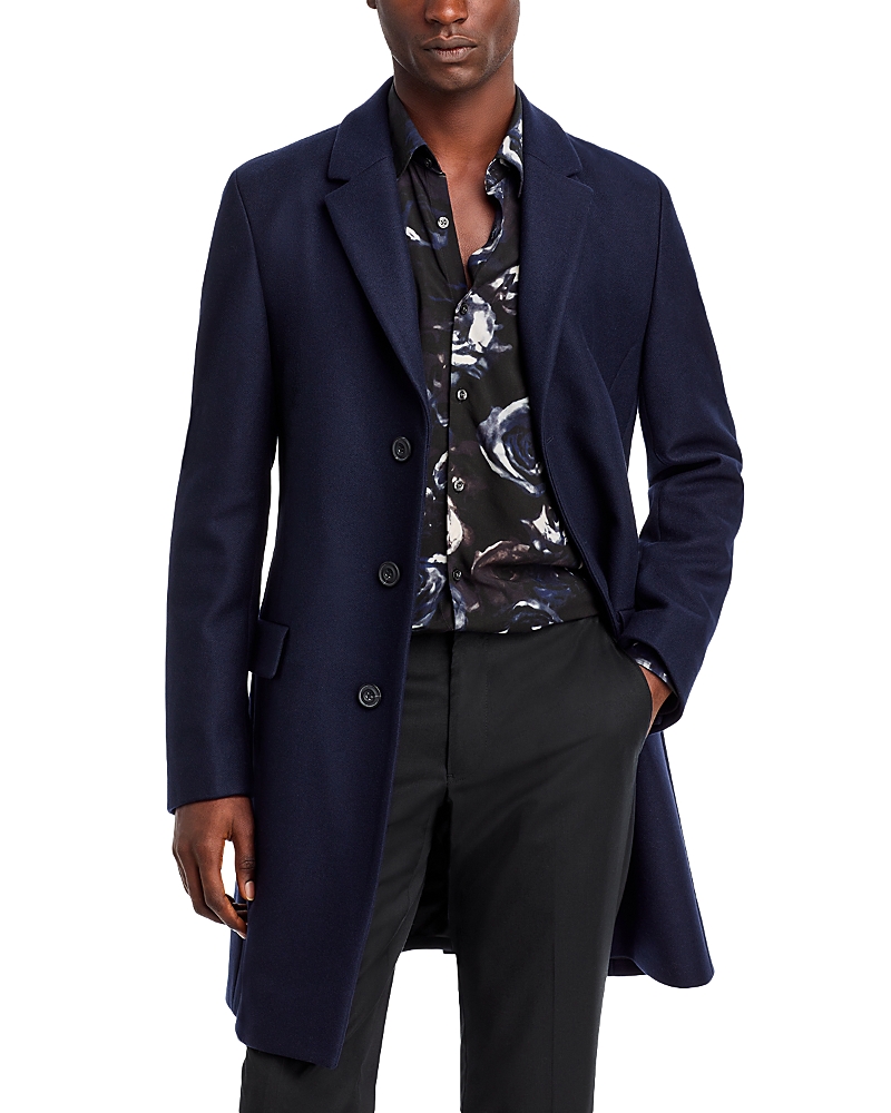 Hugo Boss Migor Topcoat In Dark Blue