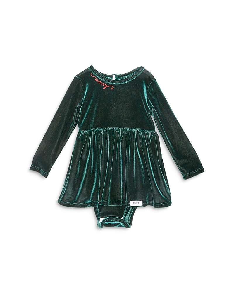 Worthy Threads Girls' Holiday Bubble Romper In Emerald Stretch Velvet - Baby In Dark Green
