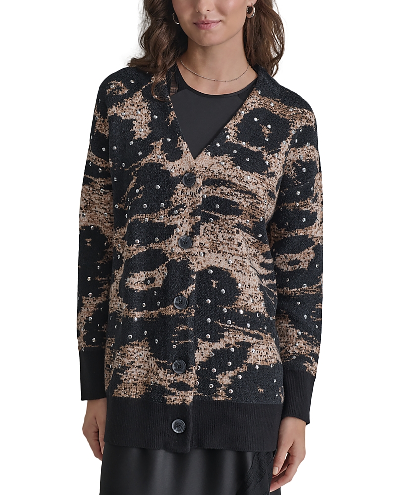 Dkny Oversize Studded Sweater In Black/truffle
