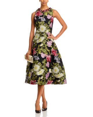 Floral Jacquard A Line Dress