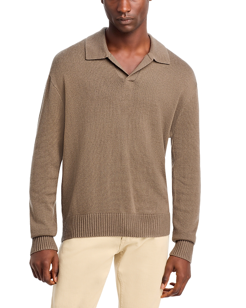 Frame Men's Wool-silk Polo Sweater In Soft Mocha
