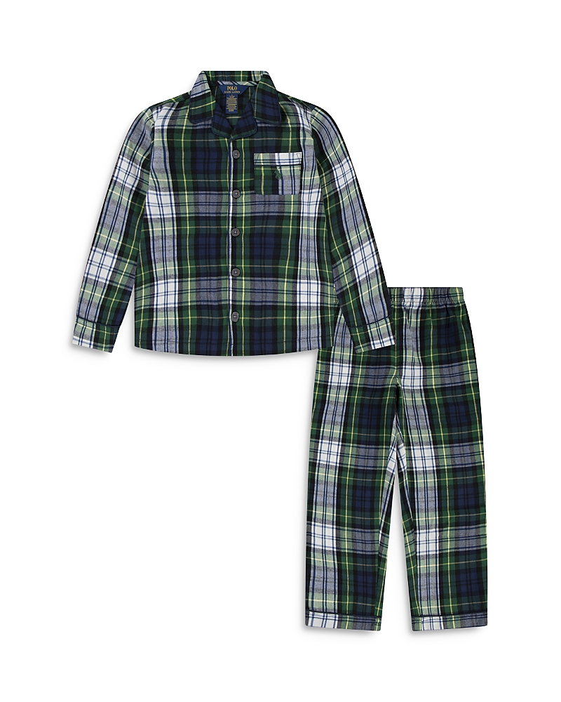 Polo Ralph Lauren Little Boys Woven Long Sleeve Top And Pant, 2-piece Pajama Set In White Gordon Plaid