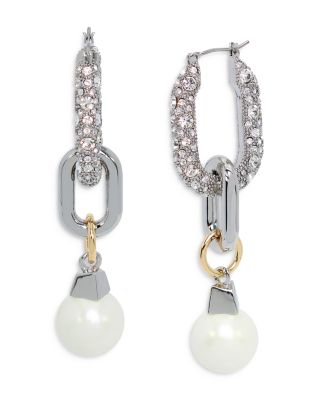 ALLSAINTS - Pav&eacute; Link & Imitation Pearl Linear Drop Earrings
