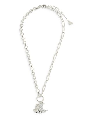 Kelsea Pav&amp;eacute; Moon &amp; Cowboy Boot Pendant Necklace in Rhodium Plated, 16&amp;quot;-18&amp;quot; 