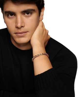 Men's Box Chain Bracelet in 18K Rose Gold with Pav&eacute; Cognac Diamonds