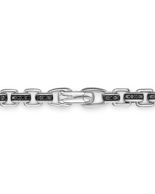 Box Chain Necklace in Sterling Silver with Pav&eacute; Black Diamonds 7.3mm