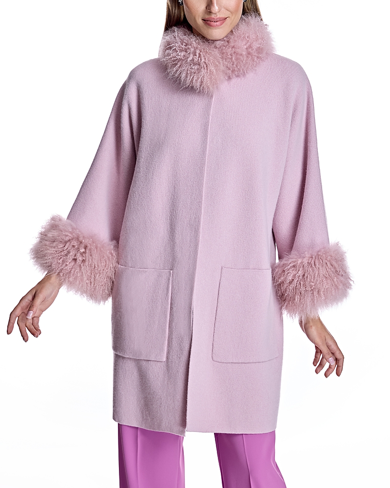 Maximilian Cashmere Kimono With Cashmere Goat Trim In Pink
