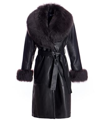  Leather Coat with Shearling Trim