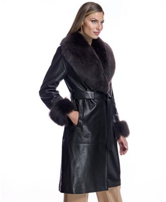  Leather Coat with Shearling Trim