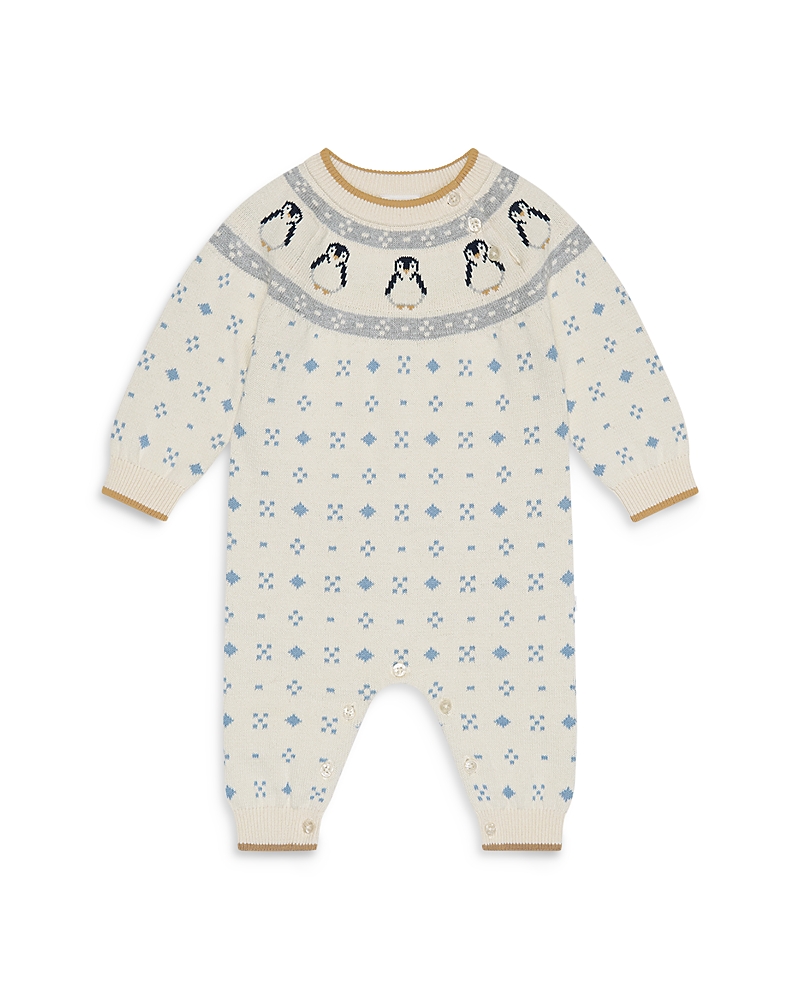 Mori Unisex Penguin Fair Isle Knitted Jumpsuit - Baby In White