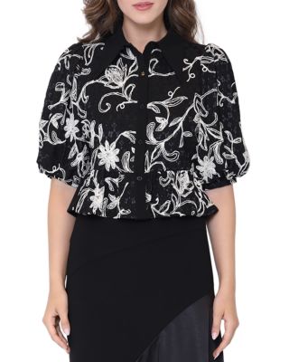 Gracia - Lace Embroidered Puff Sleeve Top