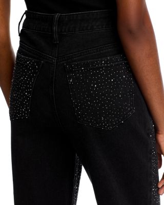Baylor Embellished High Rise Ankle Jeans in Washed Black