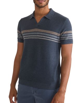 Marine Layer - Liam Cotton, Nylon & Wool Stripe Sweater Knit Open Collar Polo Shirt